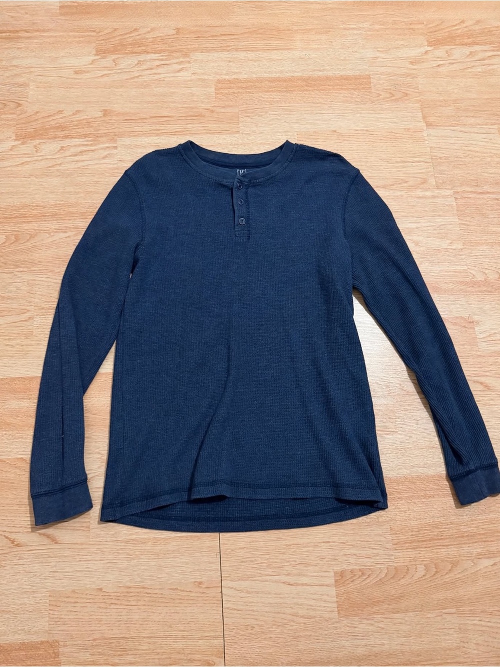 George Navy Waffle Knit Henley Thermal Long Sleeve - Size L